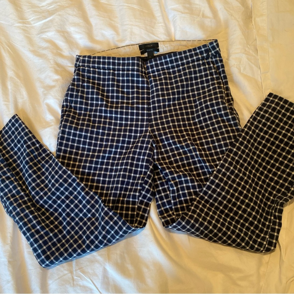 J Crew Navy Martie Windowpane Plaid Pants Size 2